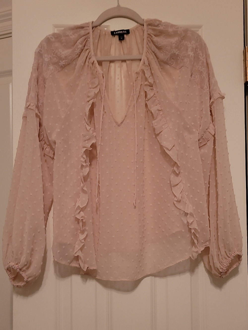 Express Pale Pink/Blush Ruffle Swiss Dot Blouse S